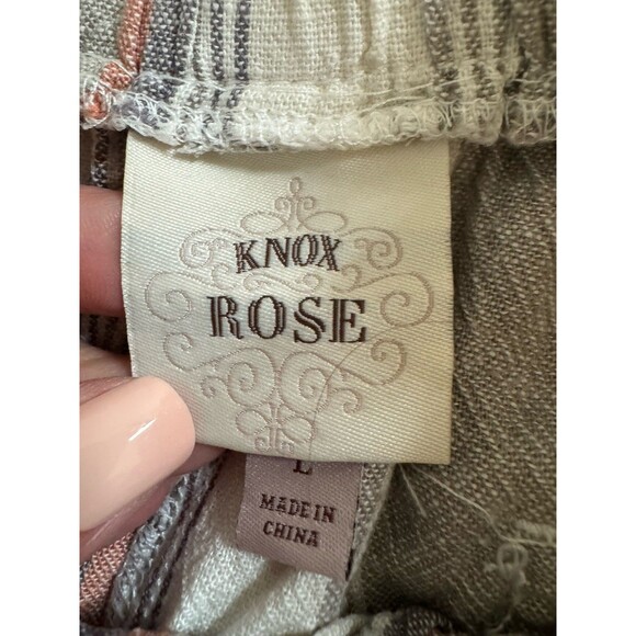 Knox Rose Wide Leg Pants Womens L Multicolor Striped Linen Rayon Blend Boho - Picture 6 of 7